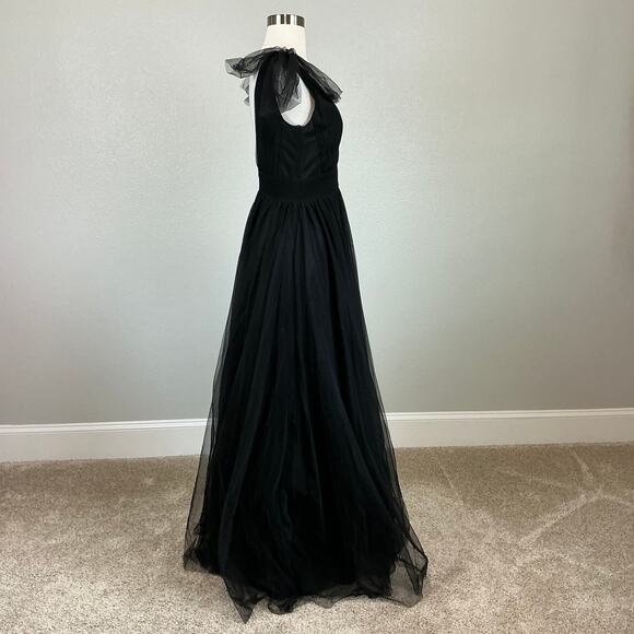 Betsy & Adam Backless Black Chiffon Evening Gown Size 4 Long Formal Dress - Picture 4 of 13